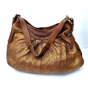 Cole Haan Bronze Metallic Leather Hobo Purse Tote Handbag with Shoulder Strap